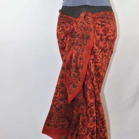 Versatile India Print Fabric, 45 X 75 Inches, Salmon, Blue, Brown and Red - Picture 3 of 6